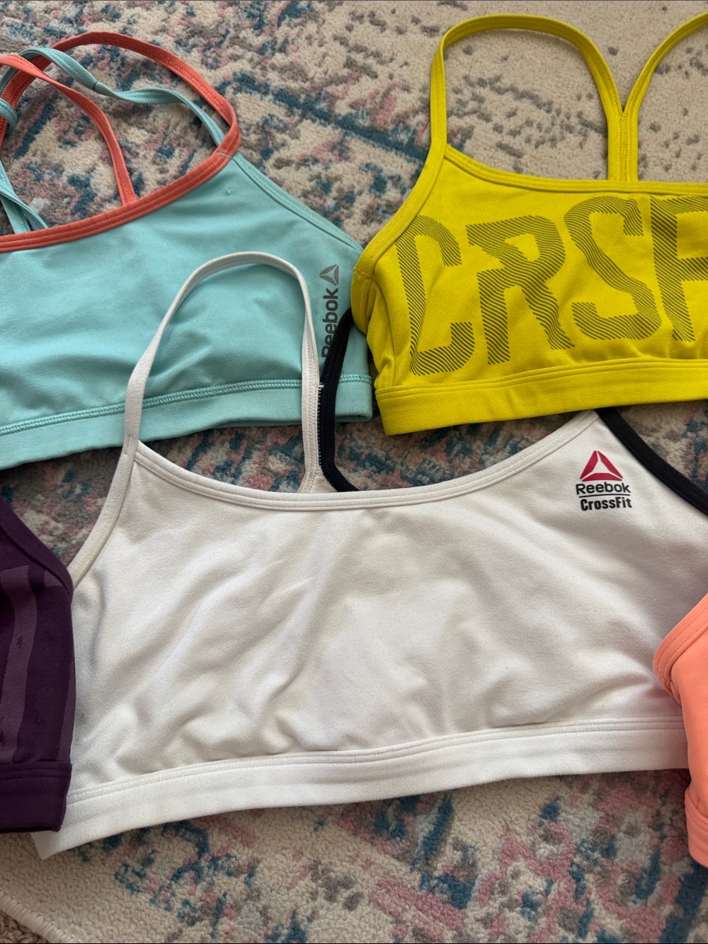 Reebok Women's Sports Bra Pack - Purple, Aqua, Coral, White & Yellow - Picture 4 of 6